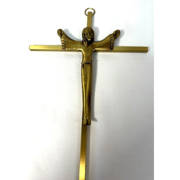Brass Wall Crucifix With Christ Figure Heavy Piece - Picture 1 of 4